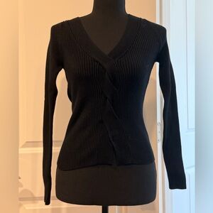 Black V-Neck Ribbed Sweater